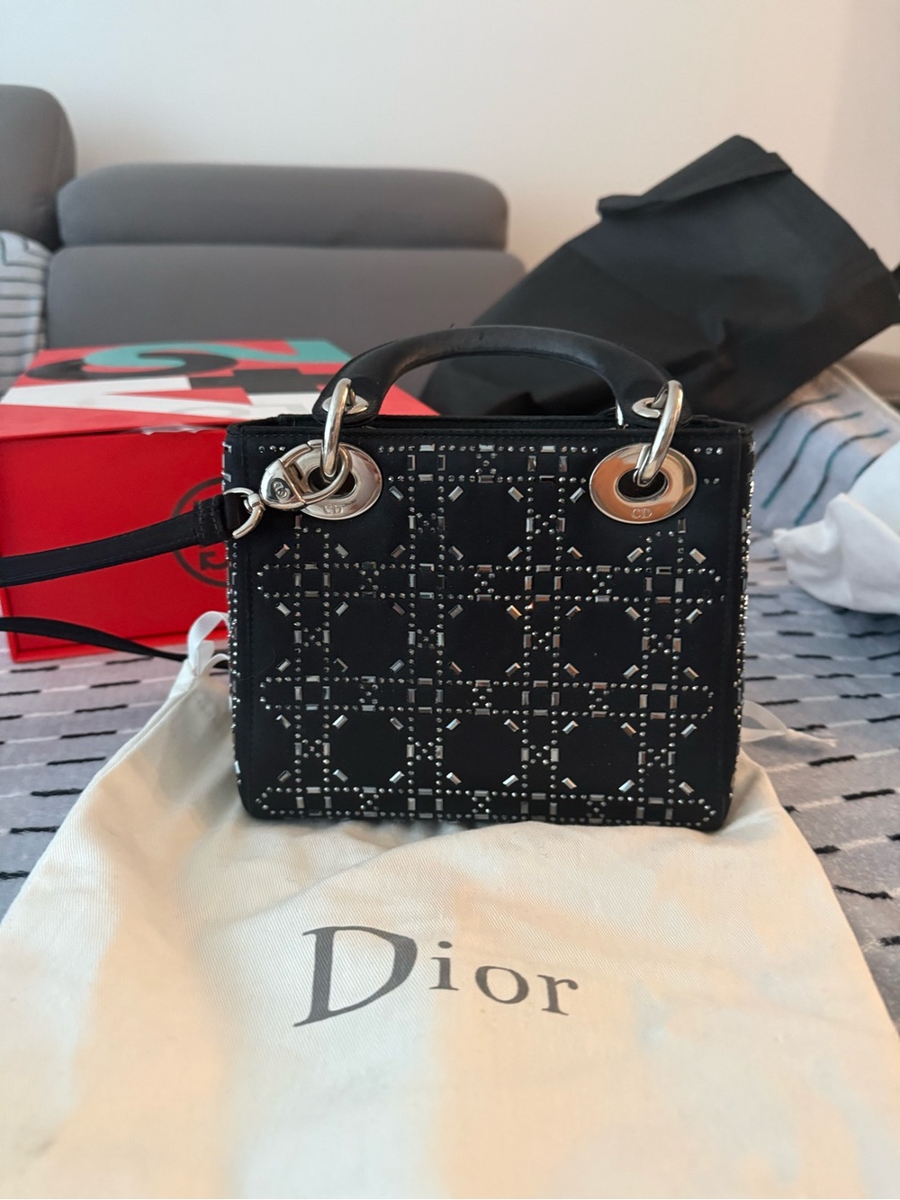 Dior Black Mini Stud-Embellished Top Handle Bag